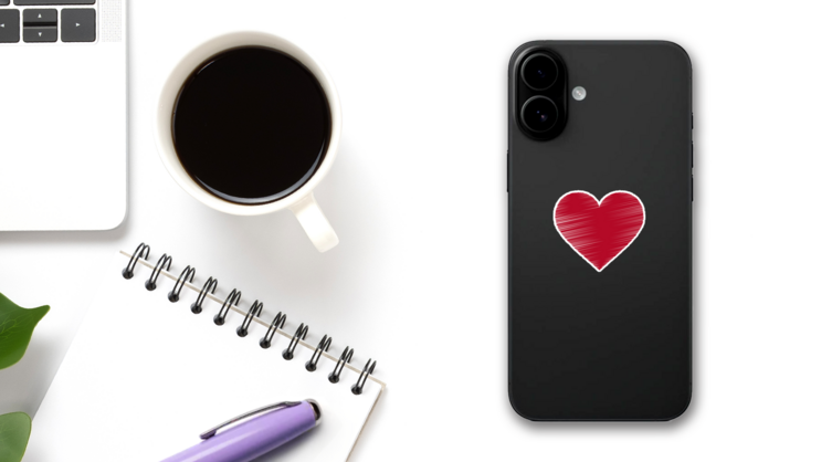 Red Heart Icon Sticker on a Phone (New) example