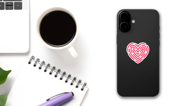 Red Heart Love Fingerprint Sticker on a Phone (New) example