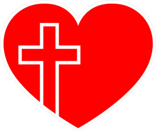 Red Heart With Christian Cross Sticker