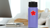 Red Hibiscus Flower Illustration Sticker on a Water Bottle (New) example