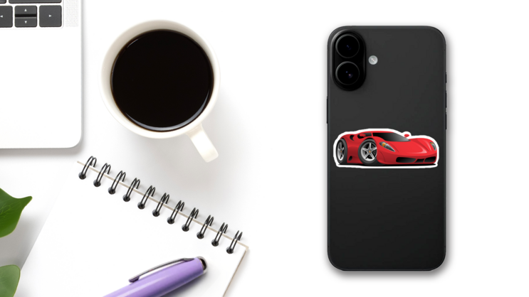 Red Hot European Style Sports Car Sticker on a Phone (New) example