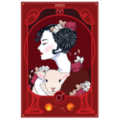 Red Illustration Aries Woman And Sheep Zodiac Sticker