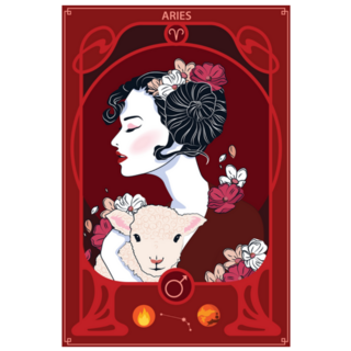 Red Illustration Aries Woman And Sheep Zodiac Sticker