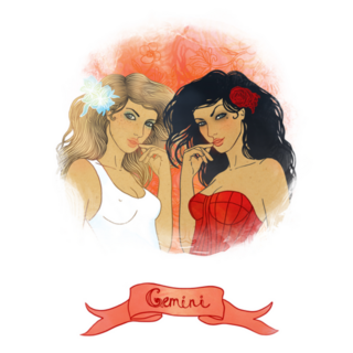 Red Illustration Of Beautiful Gemini Zodiac Sticker