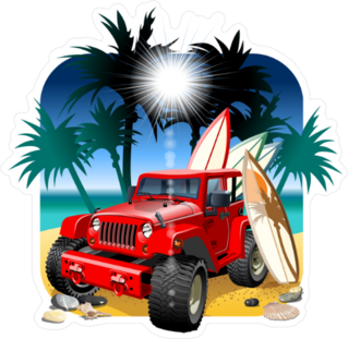 Red Jeep on the Beach Sticker