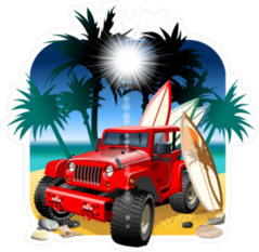 Red Jeep on the Beach Sticker