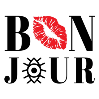 Red Kiss Lips And Eye Bonjour French Lettering Sticker