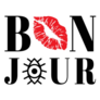 Red Kiss Lips And Eye Bonjour French Lettering Sticker