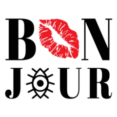 Red Kiss Lips And Eye Bonjour French Lettering Sticker