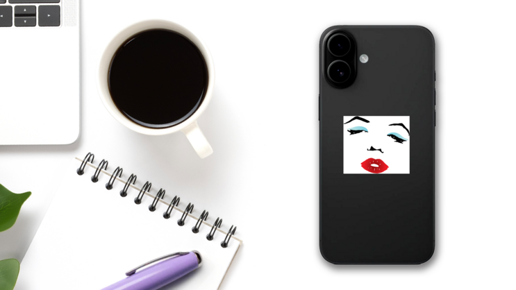 Red Lips And Blue Eyeshadow Sticker on a Phone (New) example