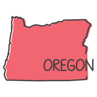 Red Outline Of Oregon Map Lettering Sticker
