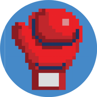 Red Pixelated Boxing Glove On Blue Sticker