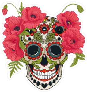 Red Poppy Sugar Skull Sticker