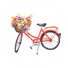 Red Retro Bicycle With Flowers In Basket Illustration Sticker