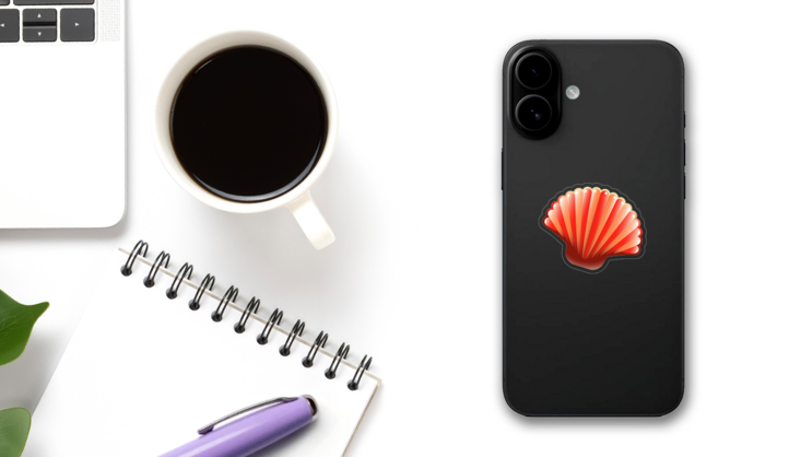 Red Scallop Seashell Sticker on a Phone (New) example