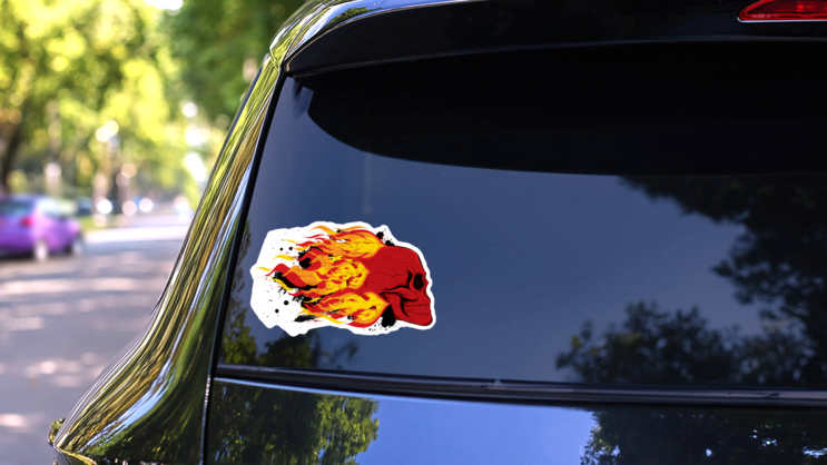 Red Skull on Fire Sticker on a Rear Car Window (New) example