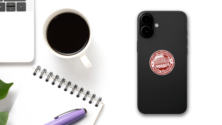 Red Stamp Monaco Sticker on a Phone (New) example