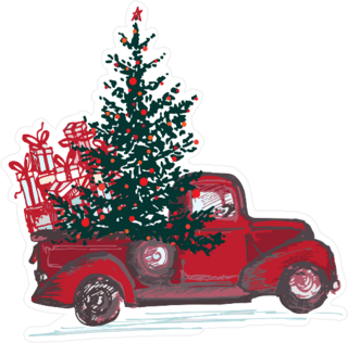Red Truck With Christmas Tree And Gifts Sticker
