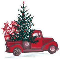 Red Truck With Christmas Tree And Gifts Sticker