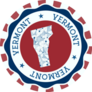 Red & White Strip Vermont Map Badge Sticker