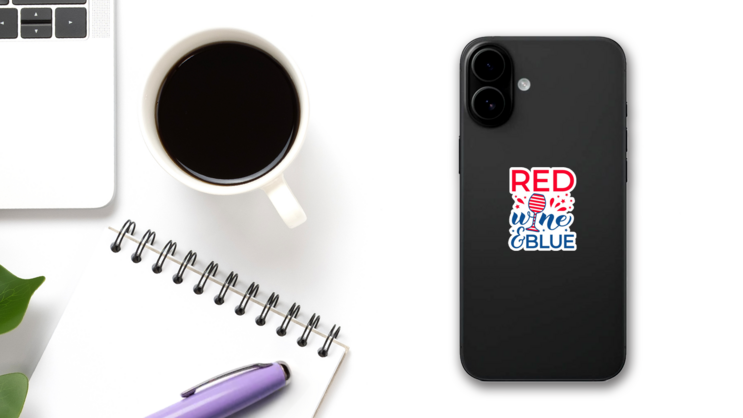 Red Wine And Blue Funny Patriotic Sticker on a Phone (New) example