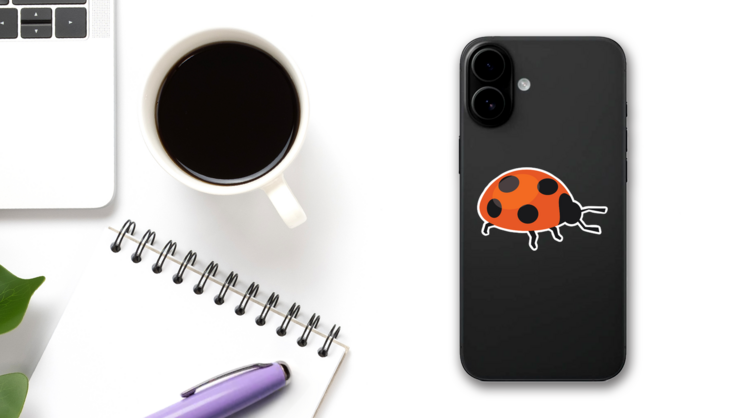 Reddish Orange Ladybug Sticker on a Phone (New) example