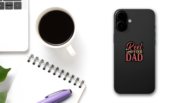 Reel Cool Dad - Fathers Day Sticker on a Phone (New) example