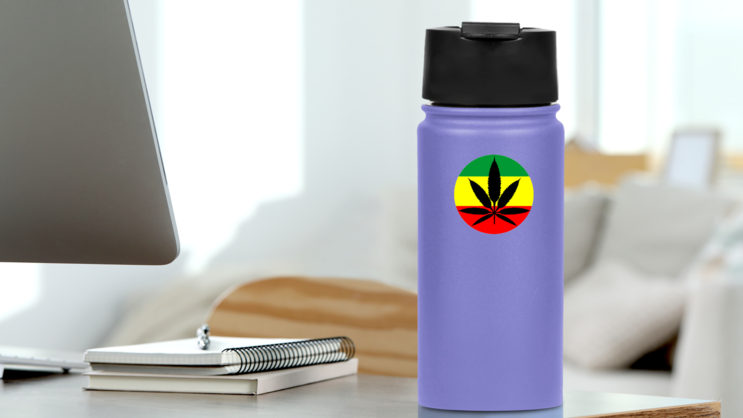 Reggae Music Marijuana Jamaica Sticker on a Water Bottle (New) example