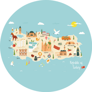 Republic Of Turkey Illustrated Map Famous Landmarks Sticker