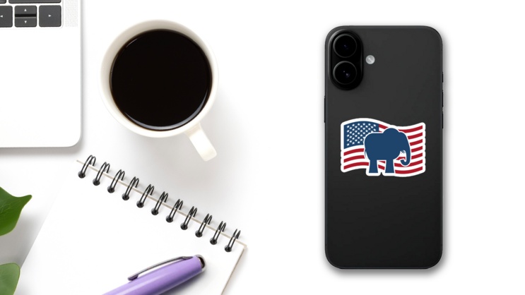Republican Elephant And Us Flag Sticker on a Phone (New) example