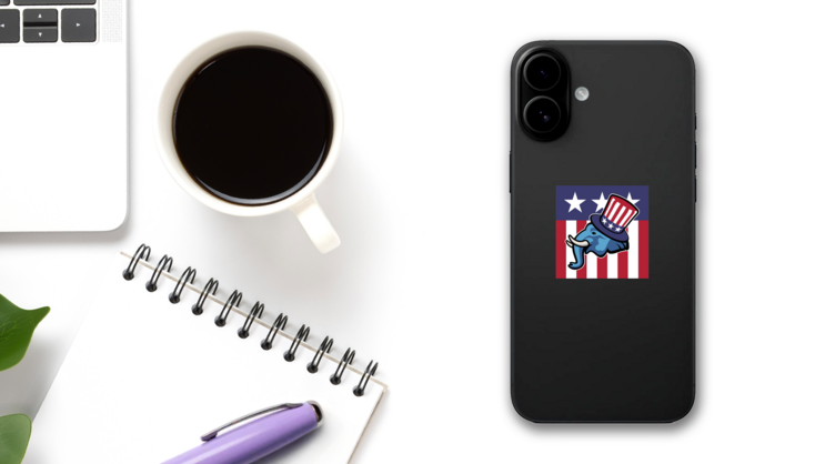Republican Elephant Flag Sticker on a Phone (New) example
