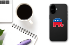 Republican Elephant Printed Color Sticker on a Phone (New) example