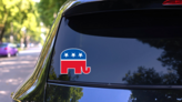 Republican Elephant Printed Color Sticker on a Rear Car Window (New) example