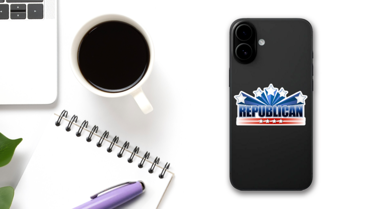 Republican Stars and Stripes Sticker on a Phone (New) example
