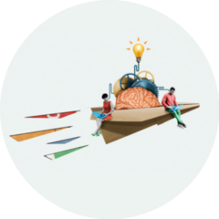 Research And Teamwork Paper Airplane Brain Sticker