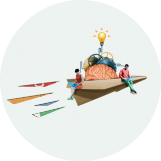 Research And Teamwork Paper Airplane Brain Sticker