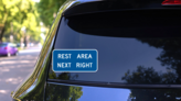 Rest Area Next Right Sticker on a Rear Car Window (New) example