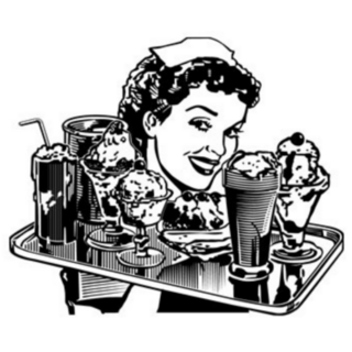 Retro 1950s Diner Waitress Holding Food Sticker