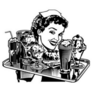 Retro 1950s Diner Waitress Holding Food Sticker