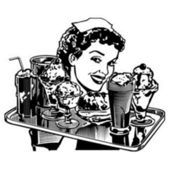 Retro 1950s Diner Waitress Holding Food Sticker