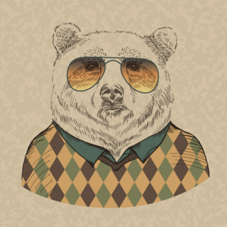 Retro Bear Portrait In Sunglasses And Pullover Sticker