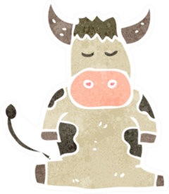 Retro Cartoon Cow Sitting Sticker