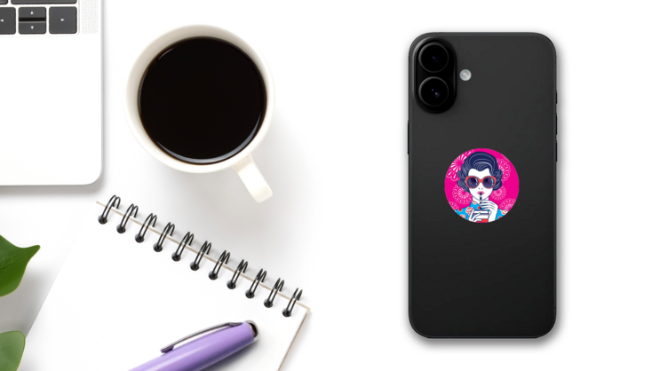 Retro Chinese Woman With Drink Colorful Sticker on a Phone (New) example