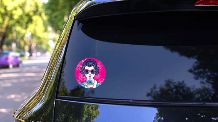 Retro Chinese Woman With Drink Colorful Sticker on a Rear Car Window (New) example
