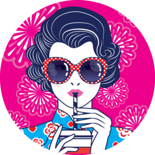 Retro Chinese Woman With Drink Colorful Sticker