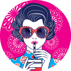Retro Chinese Woman With Drink Colorful Sticker
