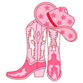Retro Cowgirl Boots With Hat Pink Sticker
