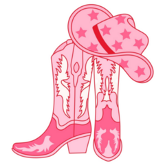 Retro Cowgirl Boots With Hat Pink Sticker