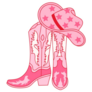 Retro Cowgirl Boots With Hat Pink Sticker