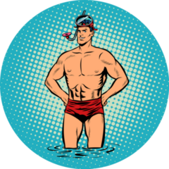 Retro Diver Lifeguard Male In Swimming Trunks Sticker